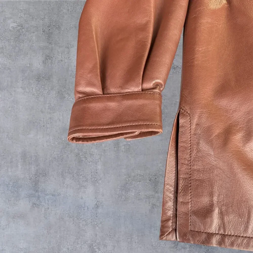 VTG Marco Pierguidi Italian Leather Jacket Mens Med Brown Car Chore Coat Italy⁠